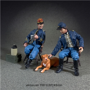 Good Friends & Good Conversation - Two Seated Union Officers with Dog