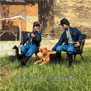 Good Friends & Good Conversation - Two Seated Union Officers with Dog