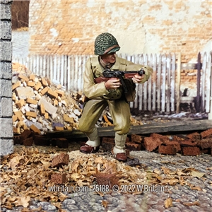 U.S. Infantry NCO Crouching with Thompson, 1943-45