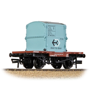 Conflat Wagon BR Bauxite (Early) With BR Ice Blue AF Container [WL]