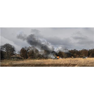 B51061 Two Down, One to Go! T-34/85 Russian Tanks Scenic Backdrop 31" x 13"