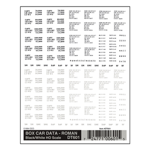 HO Box Car Data - Roman Black & White